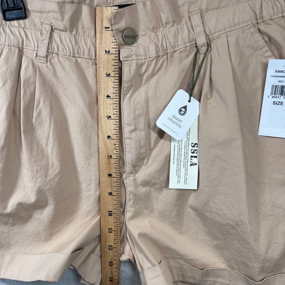 Sanctuary Womens Short 30 Tan Elastic Waist Poplin Cuffed Casual Pockets Stretch - Picture 10 of 11